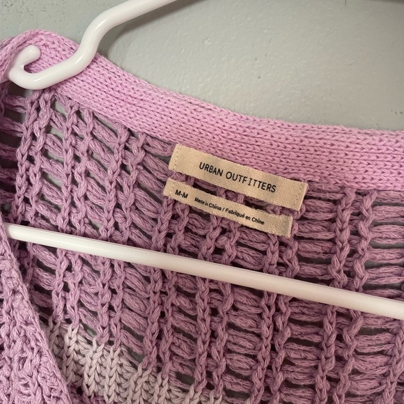 Urban Outfitters Crochet Knit V Neck Cropped Sweater Pink Purple Medium - Picture 4 of 4